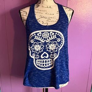 No Boundaries Blue Floral Skull Tank Top